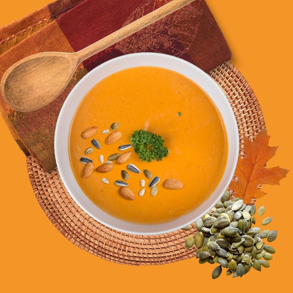 pumpkin soup, soup, pumpkin cream soup, orange, pumpkin seeds, pumpkin, meal, enjoy the meal, warm, food, cooked, vegetarian, having lunch, nourishment, soup spoon, napkin, pumpkin soup, pumpkin soup, soup, soup, soup, soup, soup